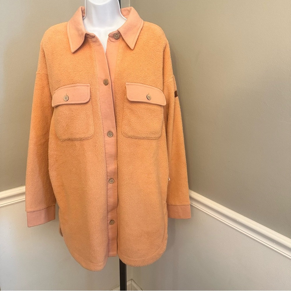 Roxy Women’s Sherpa Shacket‎ Button Front Cozy Pockets Size Medium Coral New